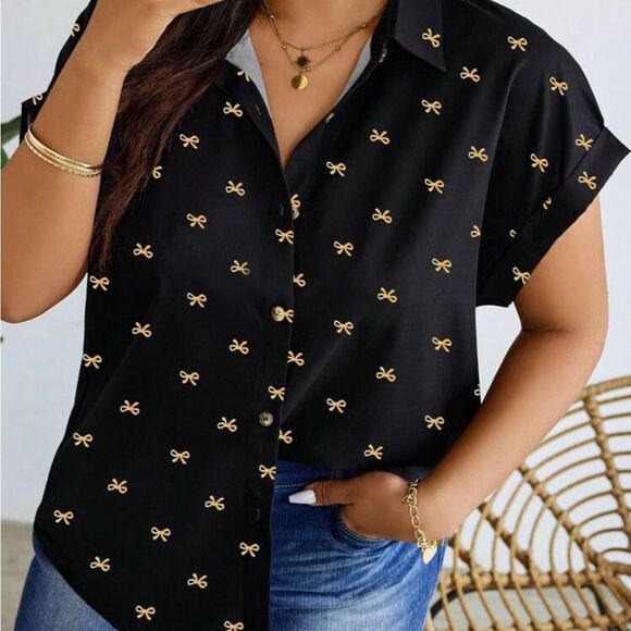 Black and Gold Women's bow top - Picture 5 of 6